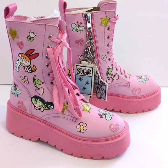 ❤️ Vintage Power Puff Girls Boots Always Sugar & Spice Combat … - Picture 2 of 12
